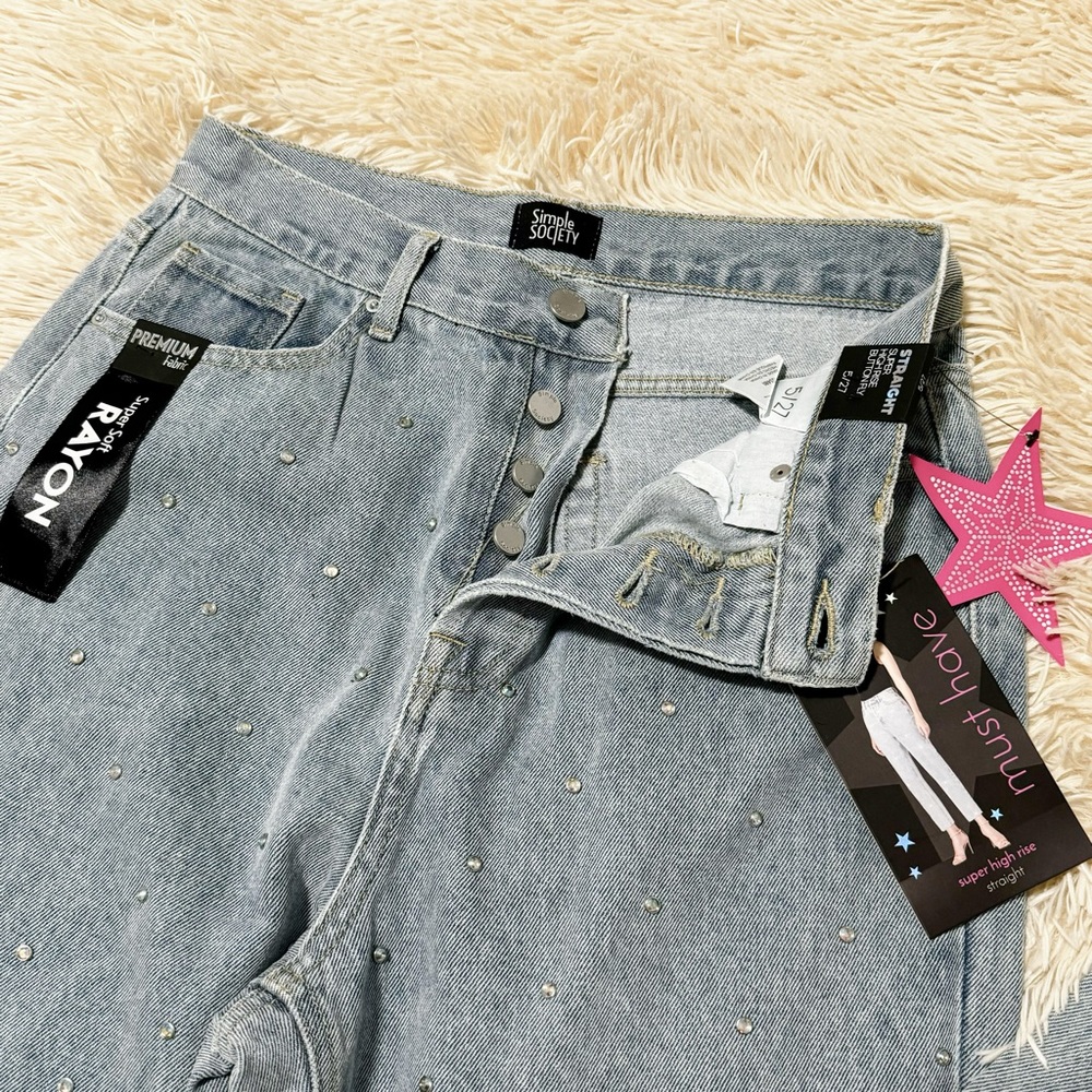 NEW Simple Society Jeans Straight high rise Butterfly Button Size 5/27 - Picture 6 of 6